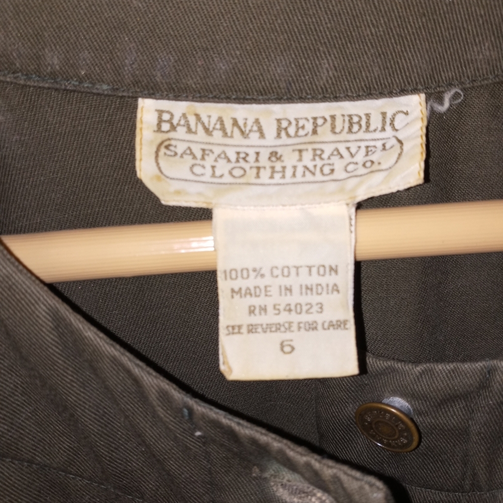 Vintage 80s Banana Republic Army Green Button Front Safari Dress Size 6 EUC - Picture 4 of 9